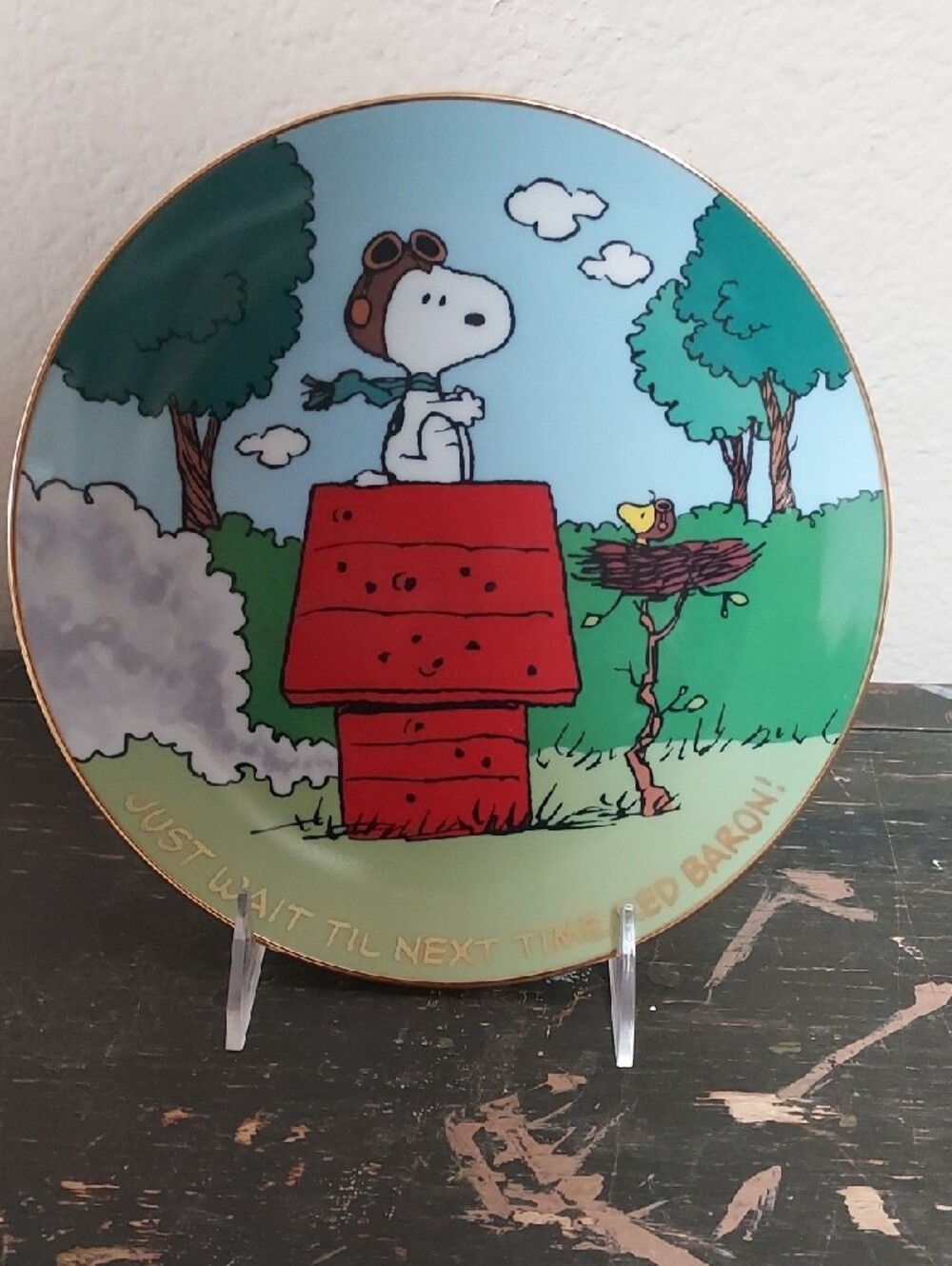 NWOT-Danbury Mint Snoopy Red Doghouse Decorative Plate with Blue Sky